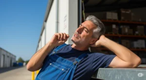 homem descansando na pausa para almoço em empresa de transporte e logística 